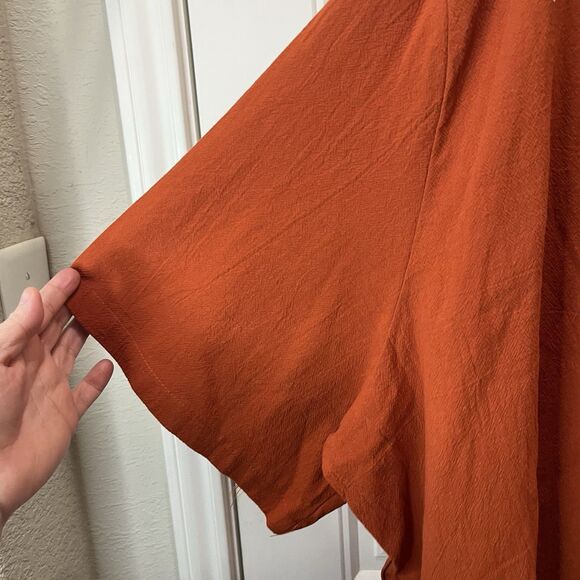 Womens Burnt Orange Short Sleeve Faux Button Lagenlook Oversized Top Size 3X/4X - Picture 4 of 10